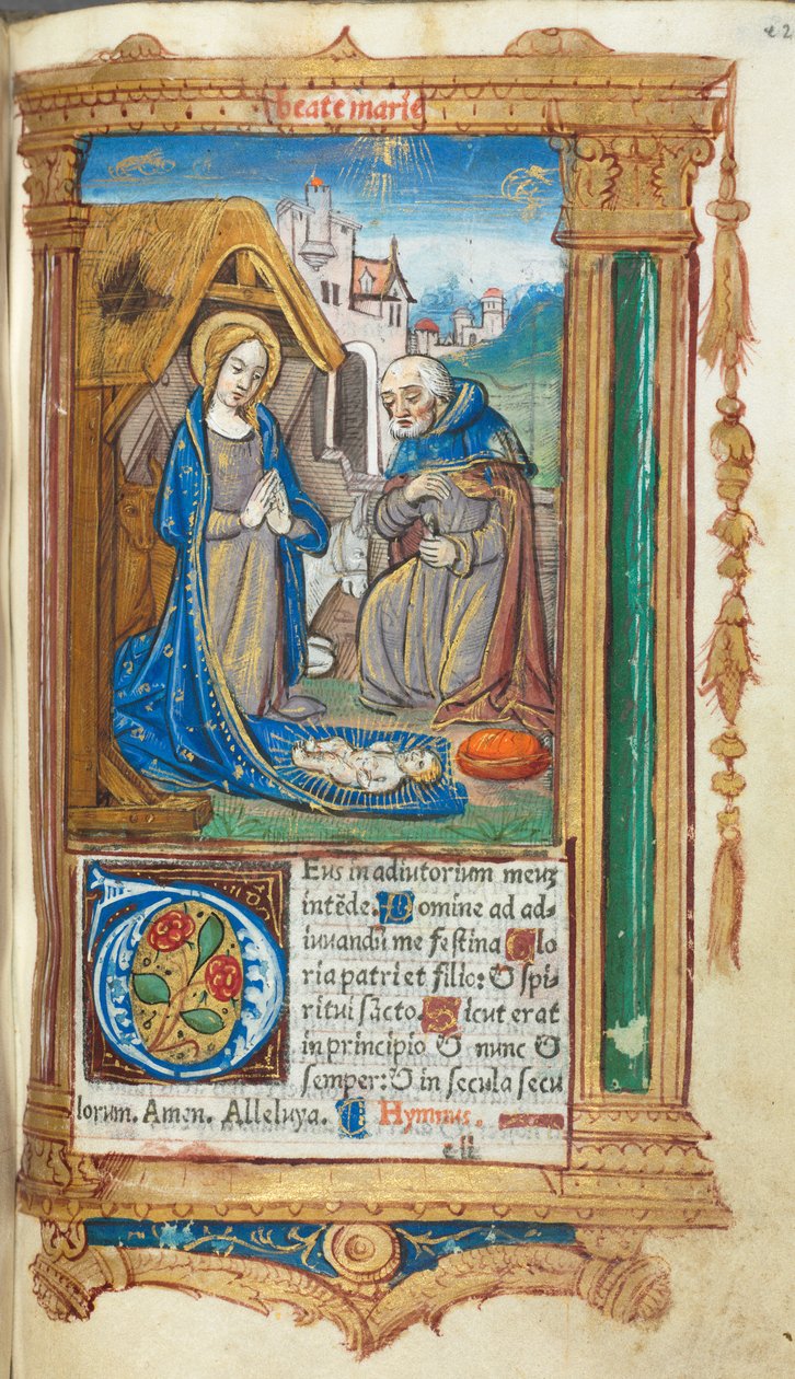 罗马的小时使用印刷书：fol。 34r，耶稣降生，1510年。 作者 Guillaume Le Rouge
