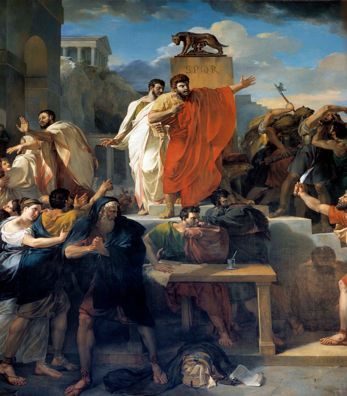 The death of Virginia In 449 BC, Appius Claudius, decemvir under the Republic of Rome claims Virginia (Verginia), daughter of the Centurion Virginius (Verginius) with which he is in love, like his slave. Abusing his power, he makes her stop. The decemvir c 作者 纪尧姆·莱瑟尔（Guillaume Lethiere）