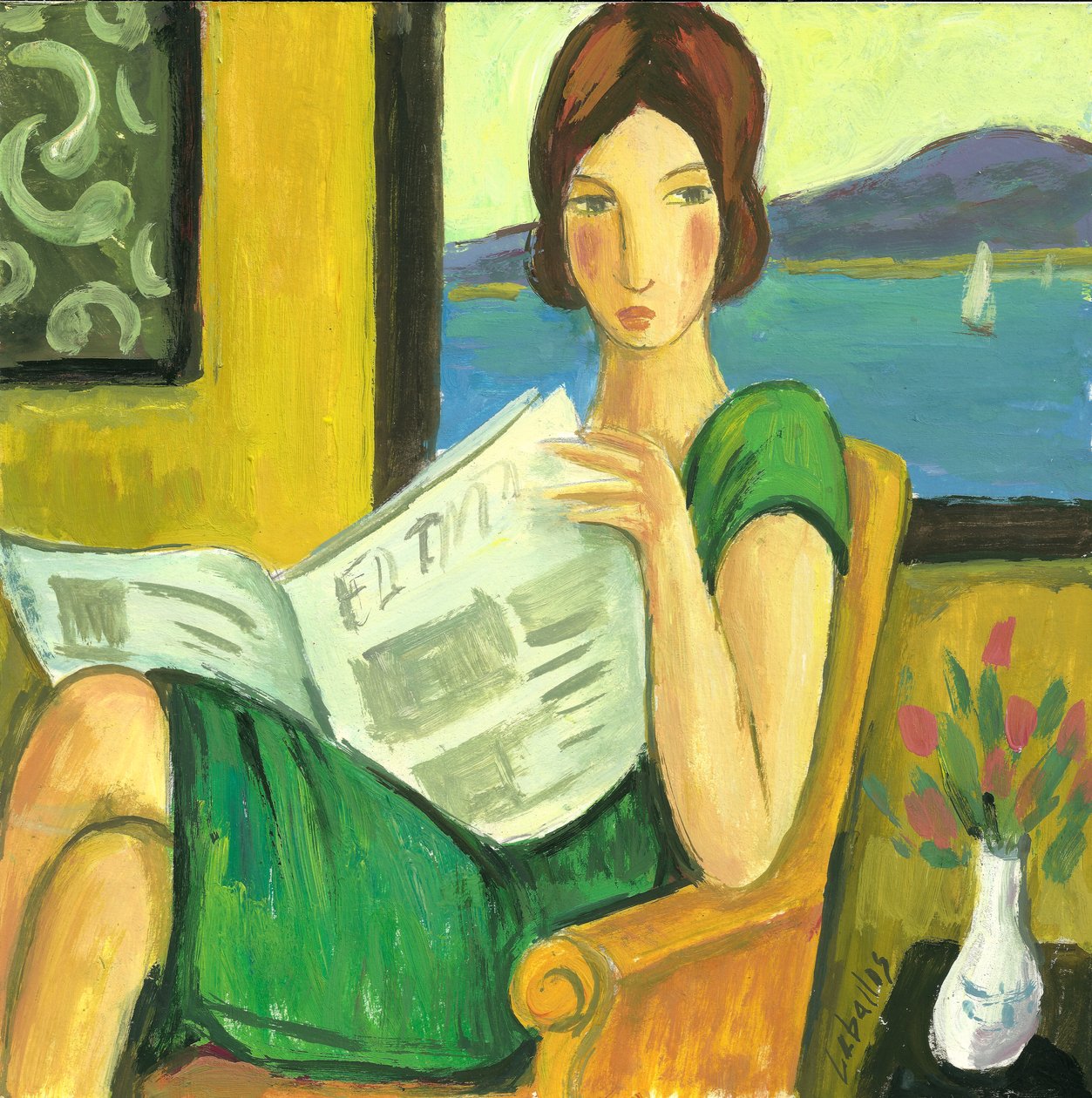 读报的女孩，2013 年（纸上水粉画） 作者 