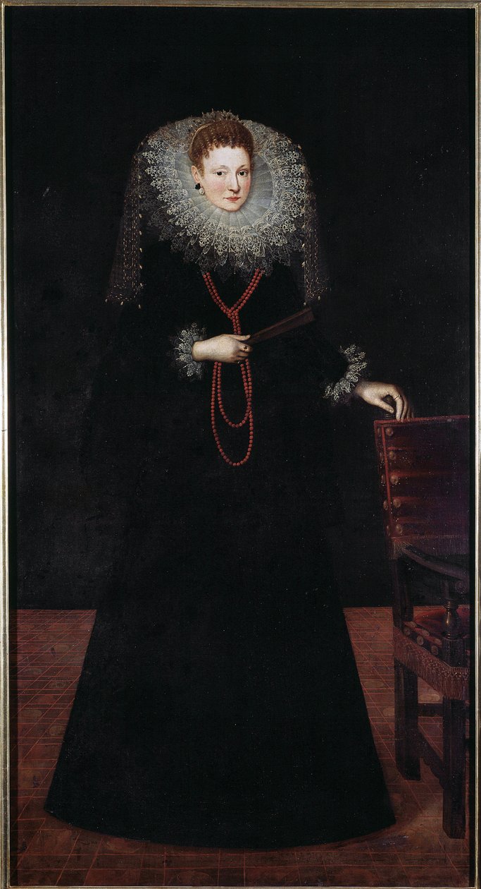 热那亚贵族女士的肖像画，Guilliam Van Deynen (1575-1624) 1610 Dim 225x120 cm Musei di Strada Nuova (ex Palazzo Bianco) Genes，意大利 作者 Guilliam van Deynen