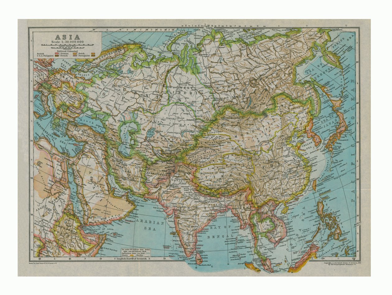 亚洲地图，c1910 作者 海鸥雕刻公司