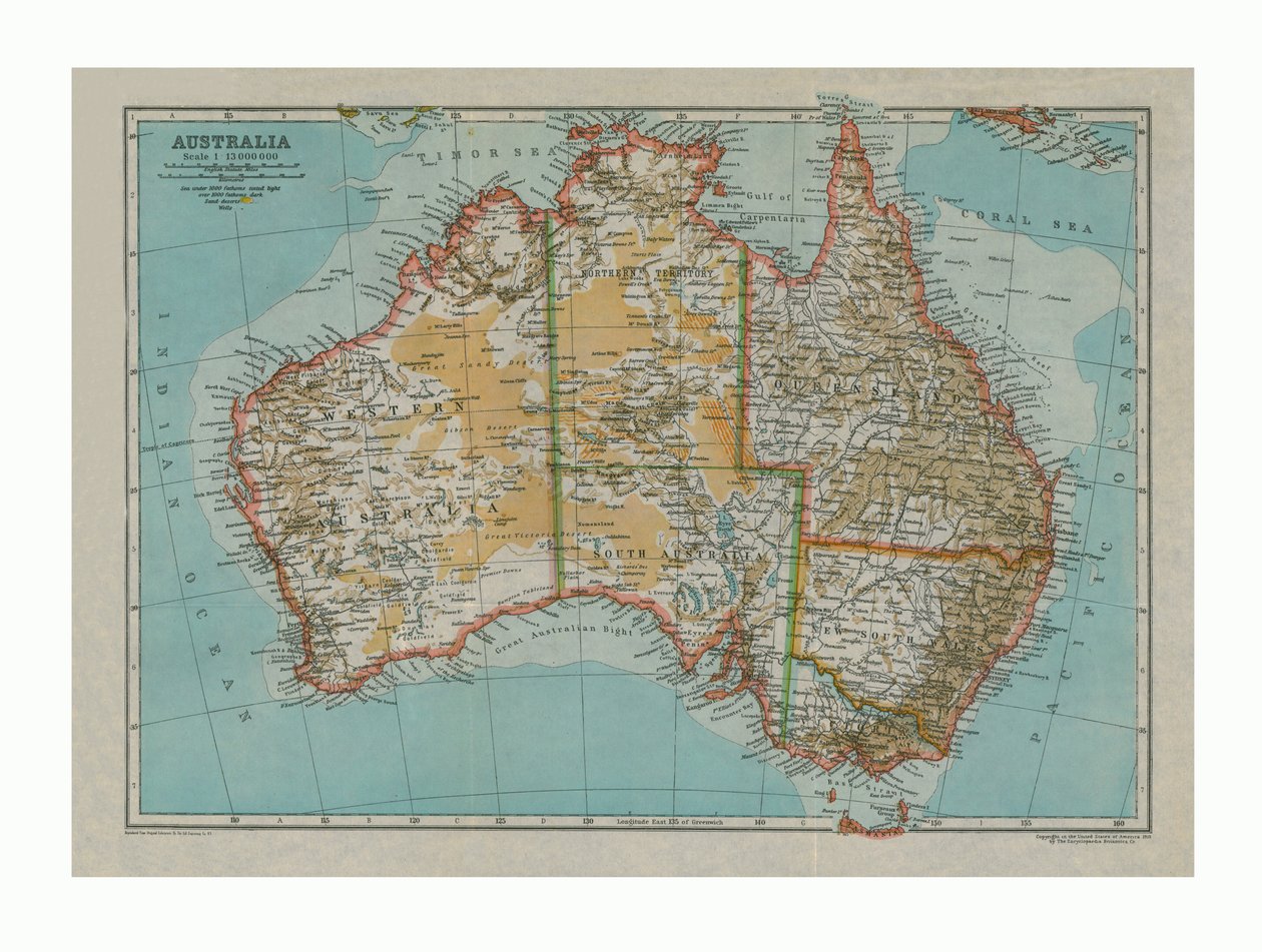 澳大利亚地图，c1910 作者 海鸥雕刻公司