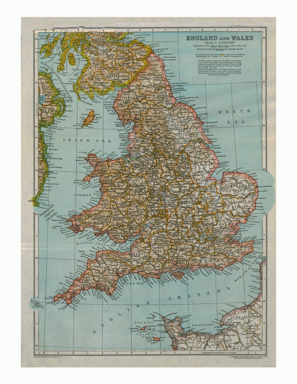 英格兰和威尔士地图，c1910 作者 海鸥雕刻公司