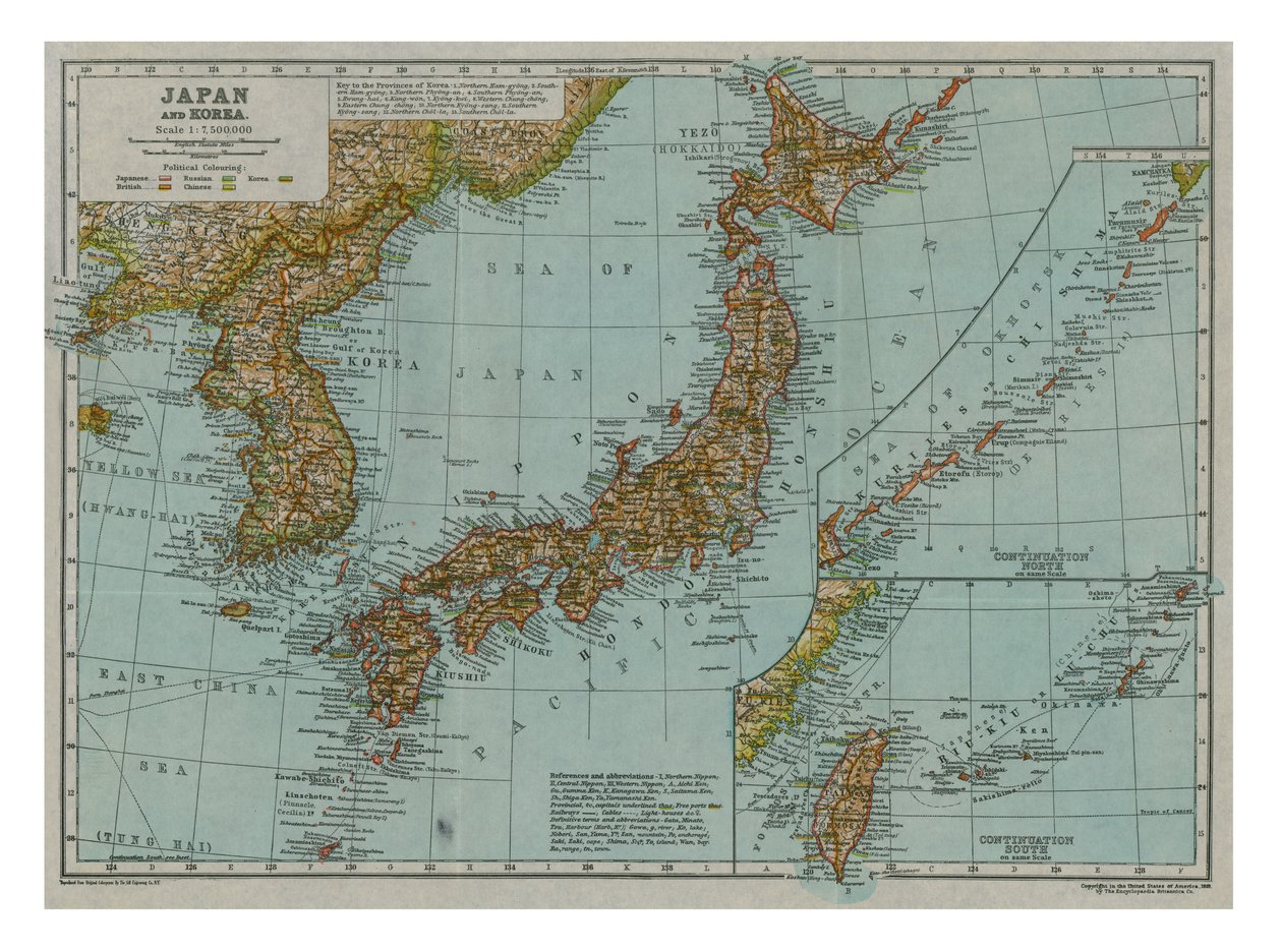 日本和韩国地图，c1910 作者 海鸥雕刻公司