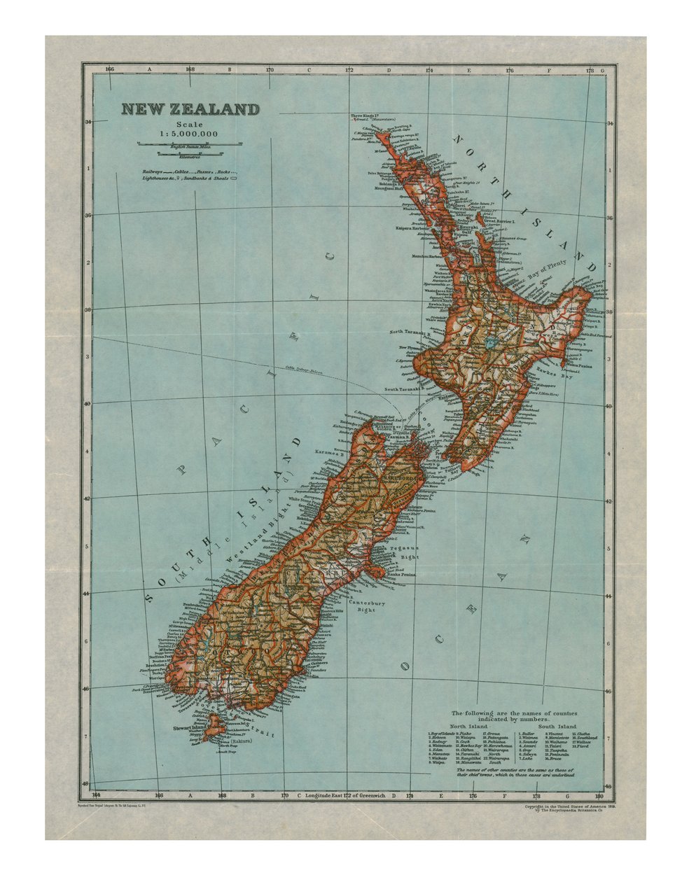 新西兰地图，c1910 作者 海鸥雕刻公司