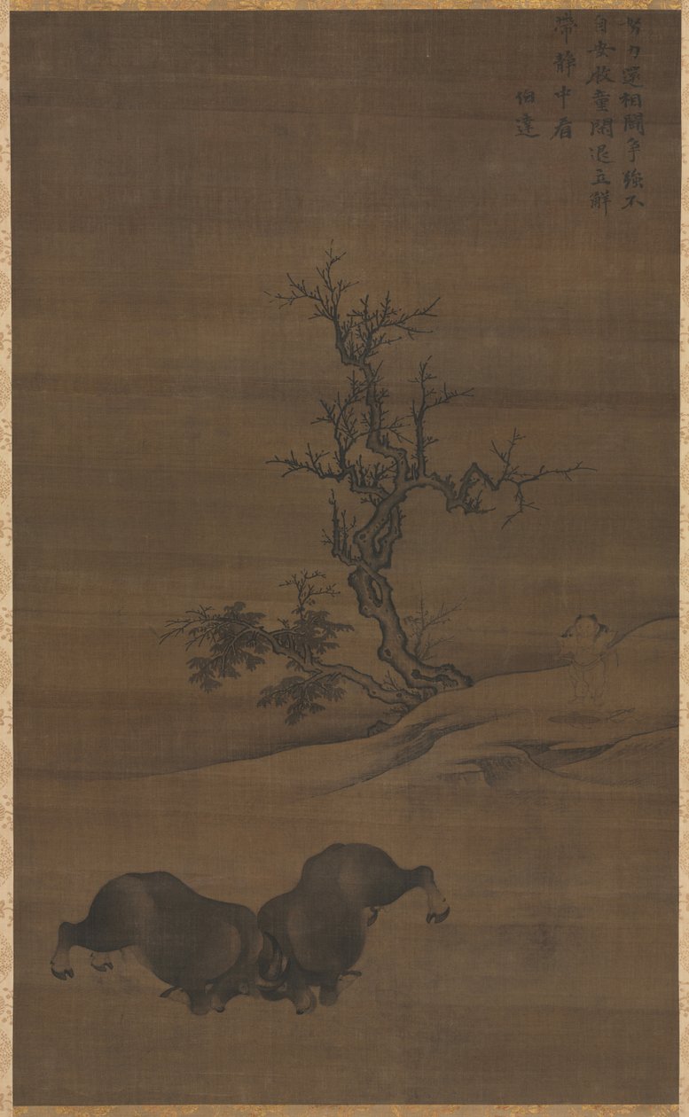 风景中的牧童和水牛 作者 郭敏