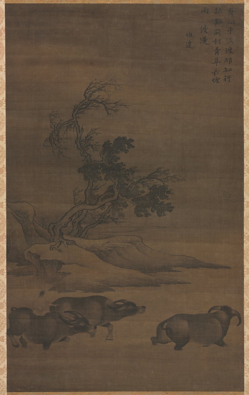 风景中的牧童和水牛 作者 郭敏