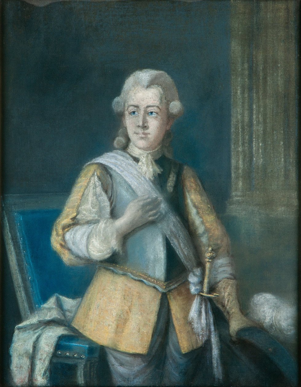 古斯塔夫三世（Gustav III），瑞典国王（1772-1792），穿着古斯塔夫·阿道夫（Gustavus Adolphus）创作的连衣裙 作者 古斯塔夫·隆德伯格