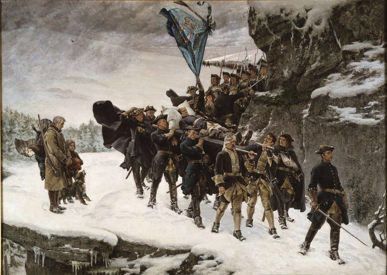 Le transport du corps du roi Charles (Carl) XII de Suede (1682-1718) - 将瑞典国王查理十二世的遗体带回家 - Cederstroem, Gustaf (1845-1933) - 1884 - 布面油画 - 265x371 - 斯德哥尔摩国家博物馆 作者 古斯塔夫·奥拉夫·塞德斯特罗姆