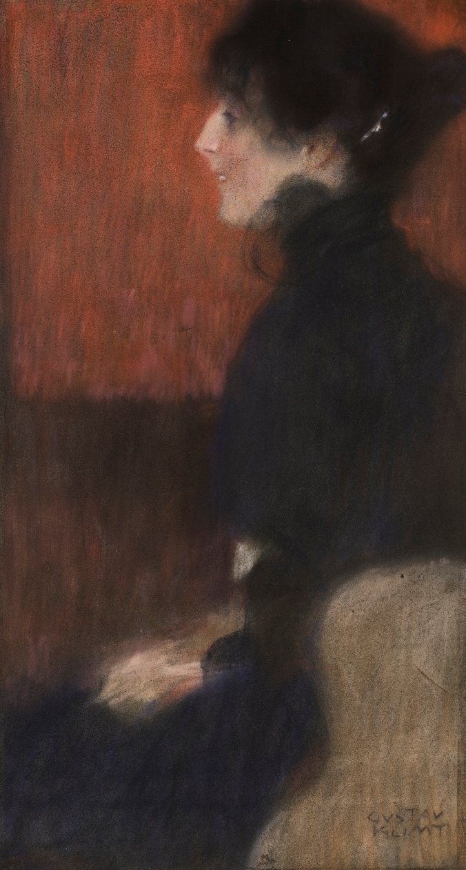 一位女士的肖像，1887-1907（纸上粉彩） 作者 古斯塔夫·克里姆特