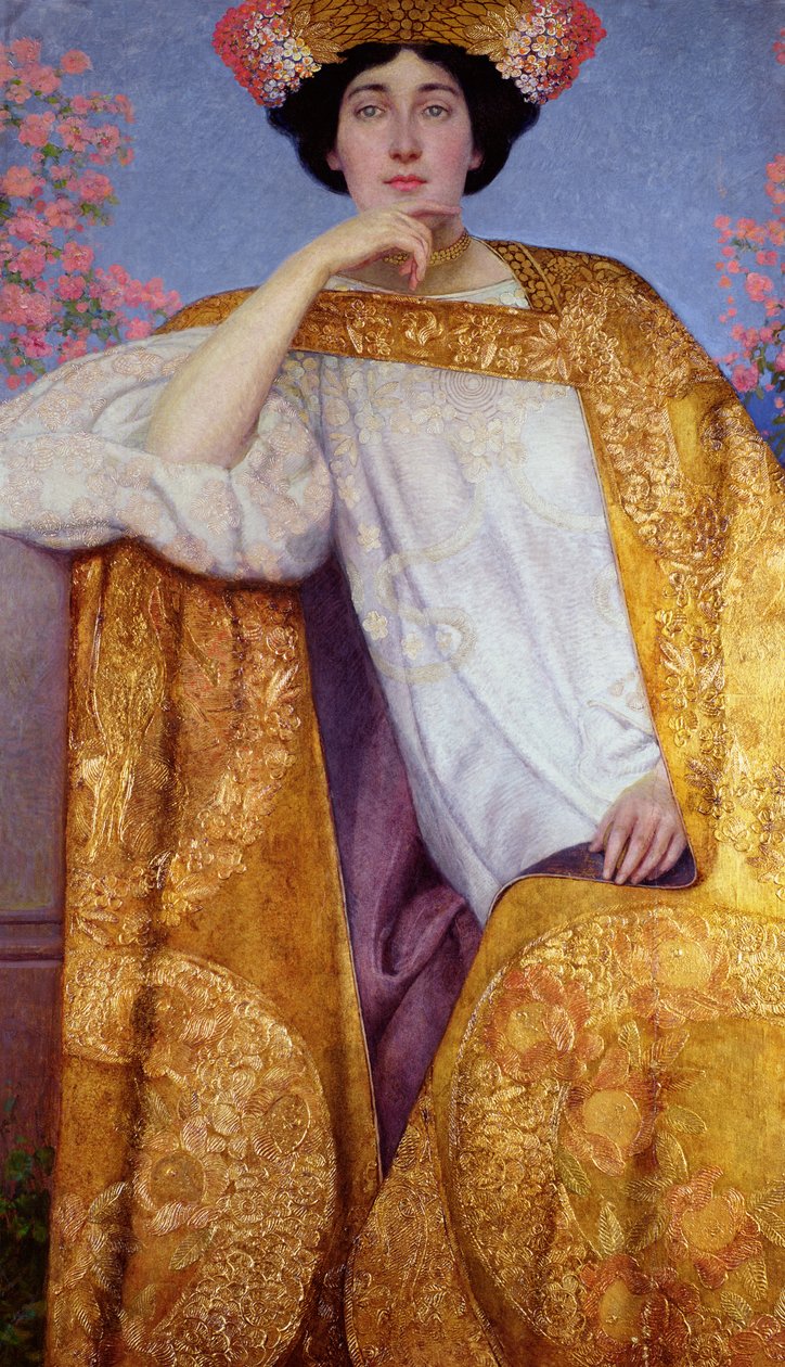 金色礼服的女人肖像，与恩斯特克里姆特（1864-92）Franz Matsch（1861-1942）及其工作室合作绘画，1886-87 作者 古斯塔夫·克里姆特