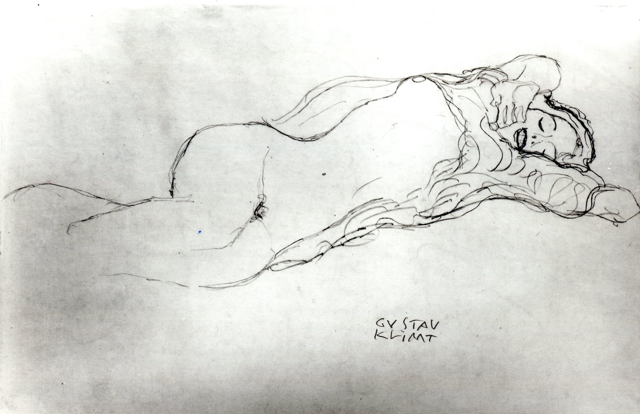 斜倚的女人，c.1914 作者 古斯塔夫·克里姆特