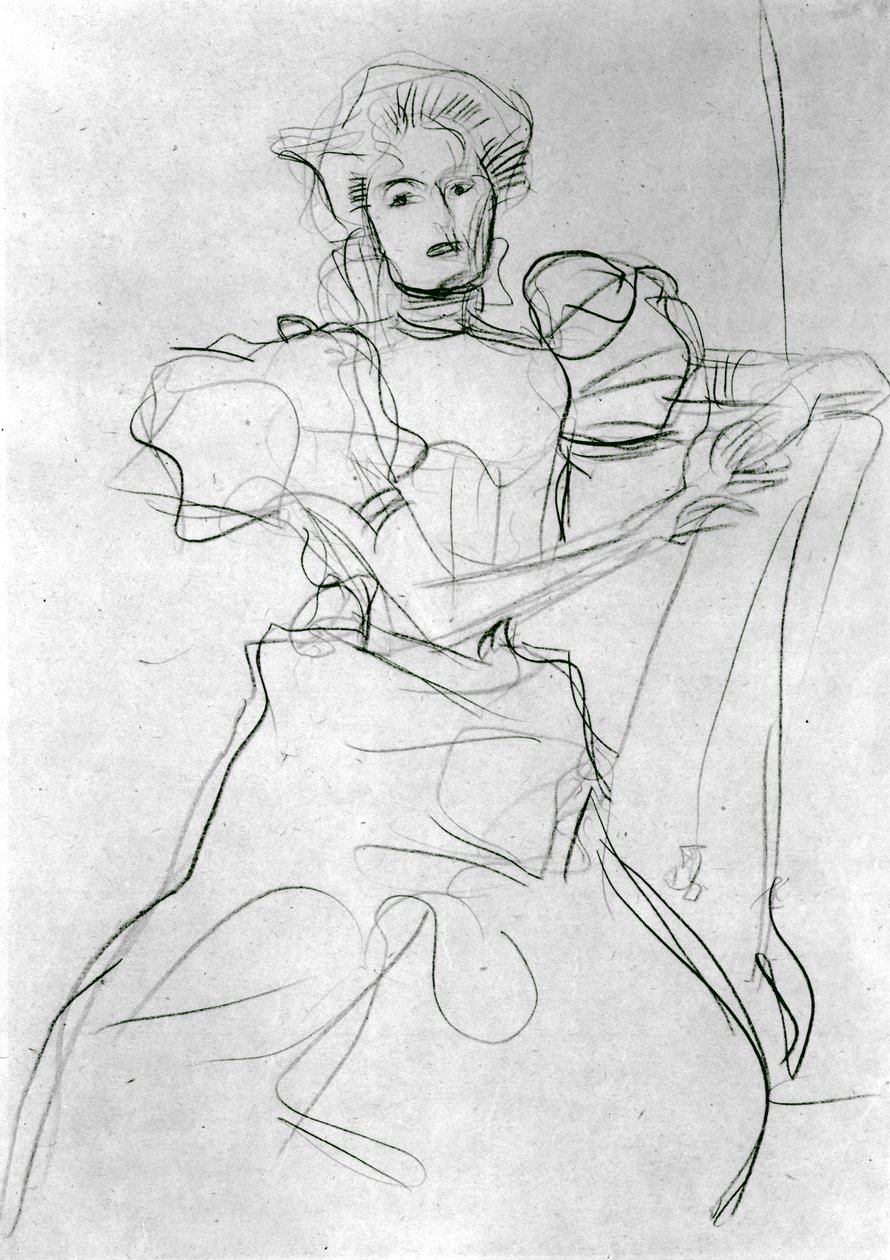 坐着的女人 - 研究Sonja Knips的肖像，c.1898（纸上的蓝色蜡笔） 作者 古斯塔夫·克里姆特