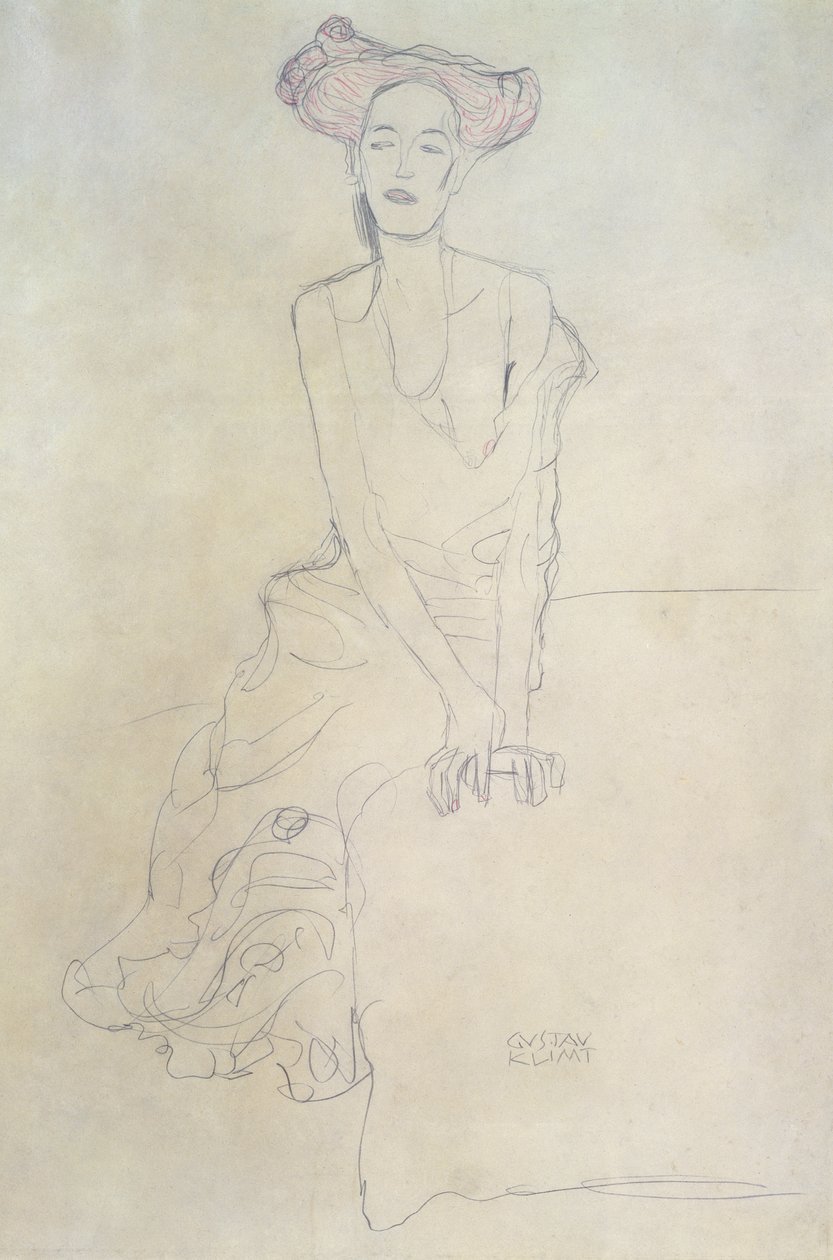 坐着的女人，1908年（铅笔和蜡笔） 作者 古斯塔夫·克里姆特
