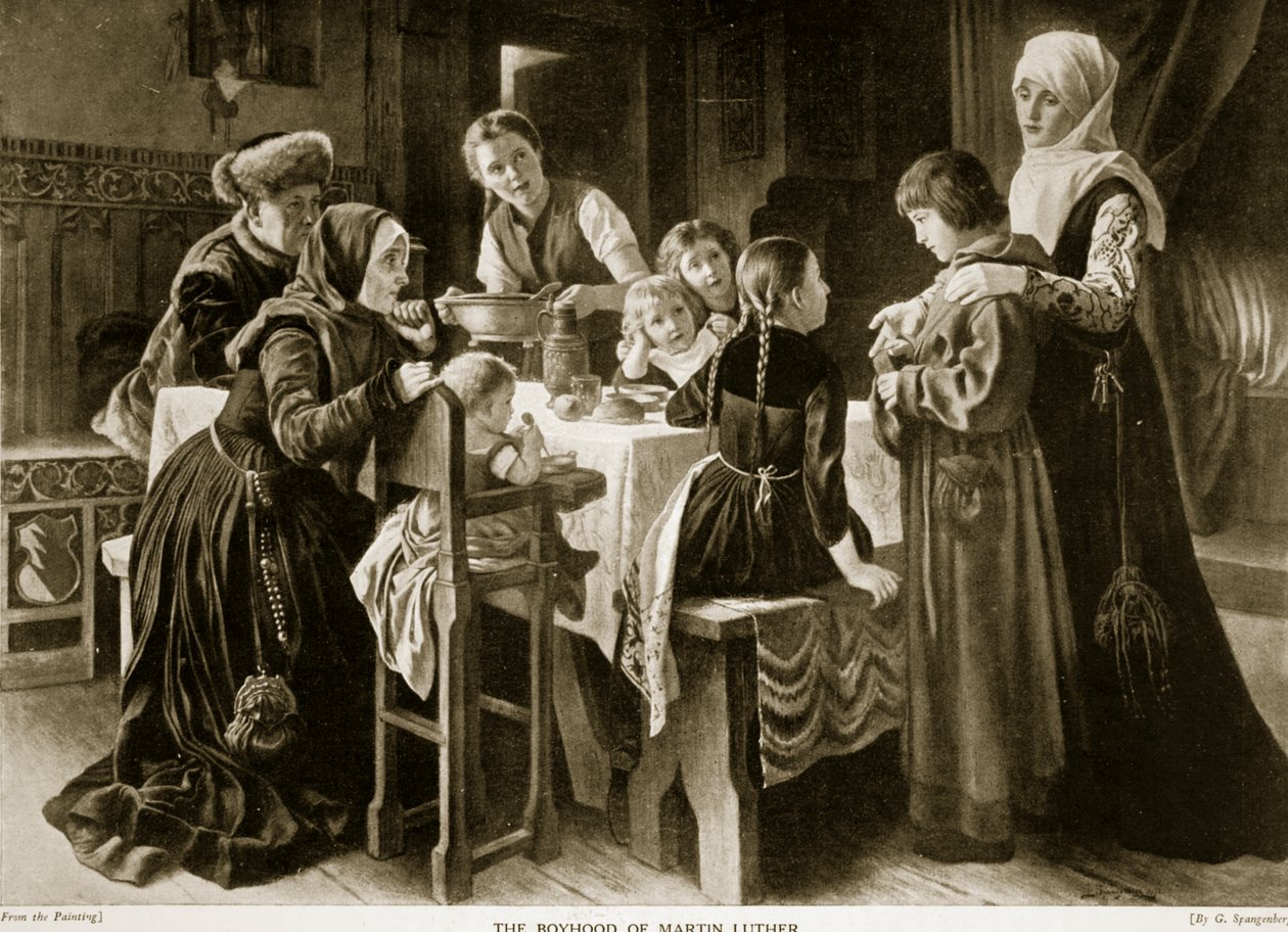 马丁·路德的童年，来自“哈钦森的英国民族故事”的插图，c.1923 作者 古斯塔夫·阿道夫·斯潘伯格