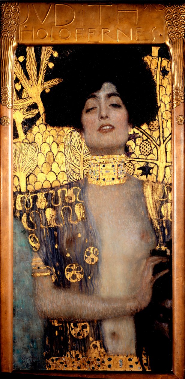 朱迪思和霍洛芬尼的头（Jodith I o Judith und Holofernes） 古斯塔夫-克里姆特（1862-1918）的画作 1901年 太阳。84x42厘米 奥地利维也纳Oesterreichische Gallery im Belvedere画廊 作者 古斯塔夫·克里姆特