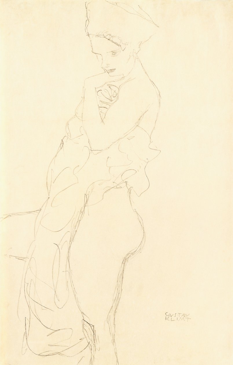 裸体站在左边，用毛巾擦着身体，1917年 作者 古斯塔夫·克里姆特