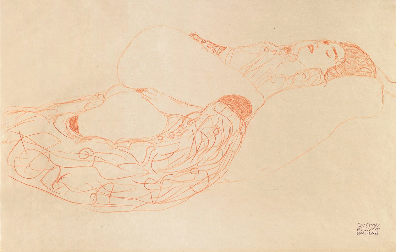 斜躺半裸手淫，1912-1913年 作者 古斯塔夫·克里姆特