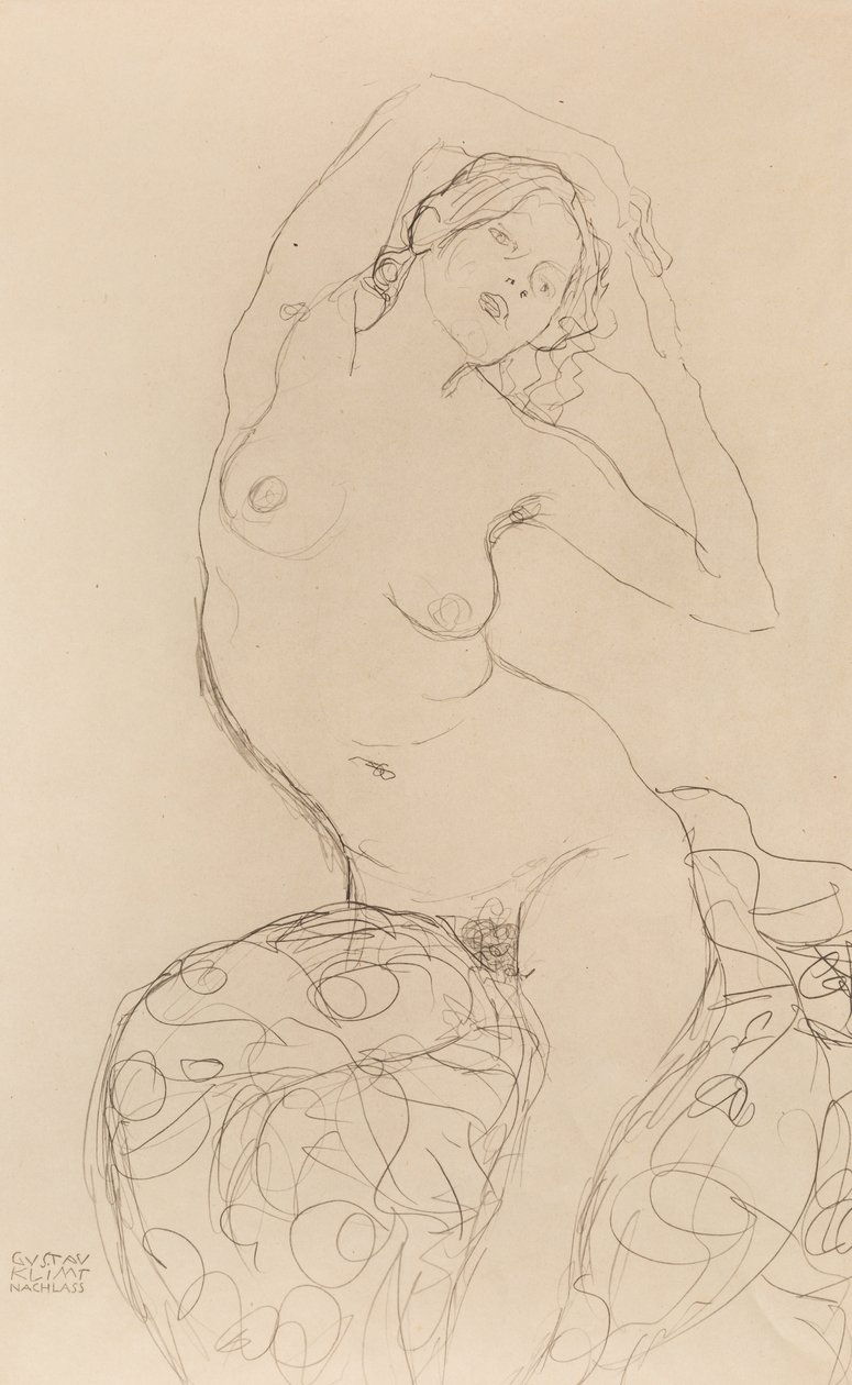 坐着的裸体，约1914-1916年。 作者 古斯塔夫·克里姆特