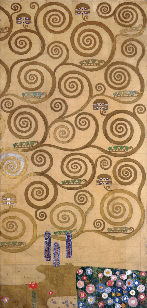 比利时布鲁塞尔斯托克莱宫楣画草图（纸面水彩和铅笔画） 作者 古斯塔夫·克里姆特