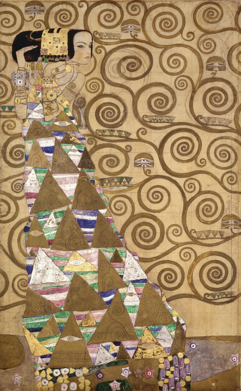比利时布鲁塞尔斯托克莱宫楣画草图（纸面水彩和铅笔画） 作者 古斯塔夫·克里姆特