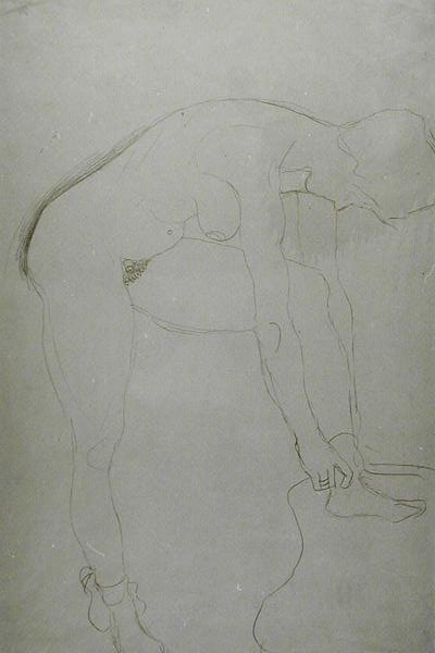 抬腿站立的裸体，约1907年（日本纸上的铅笔）（黑白照片 作者 古斯塔夫·克里姆特