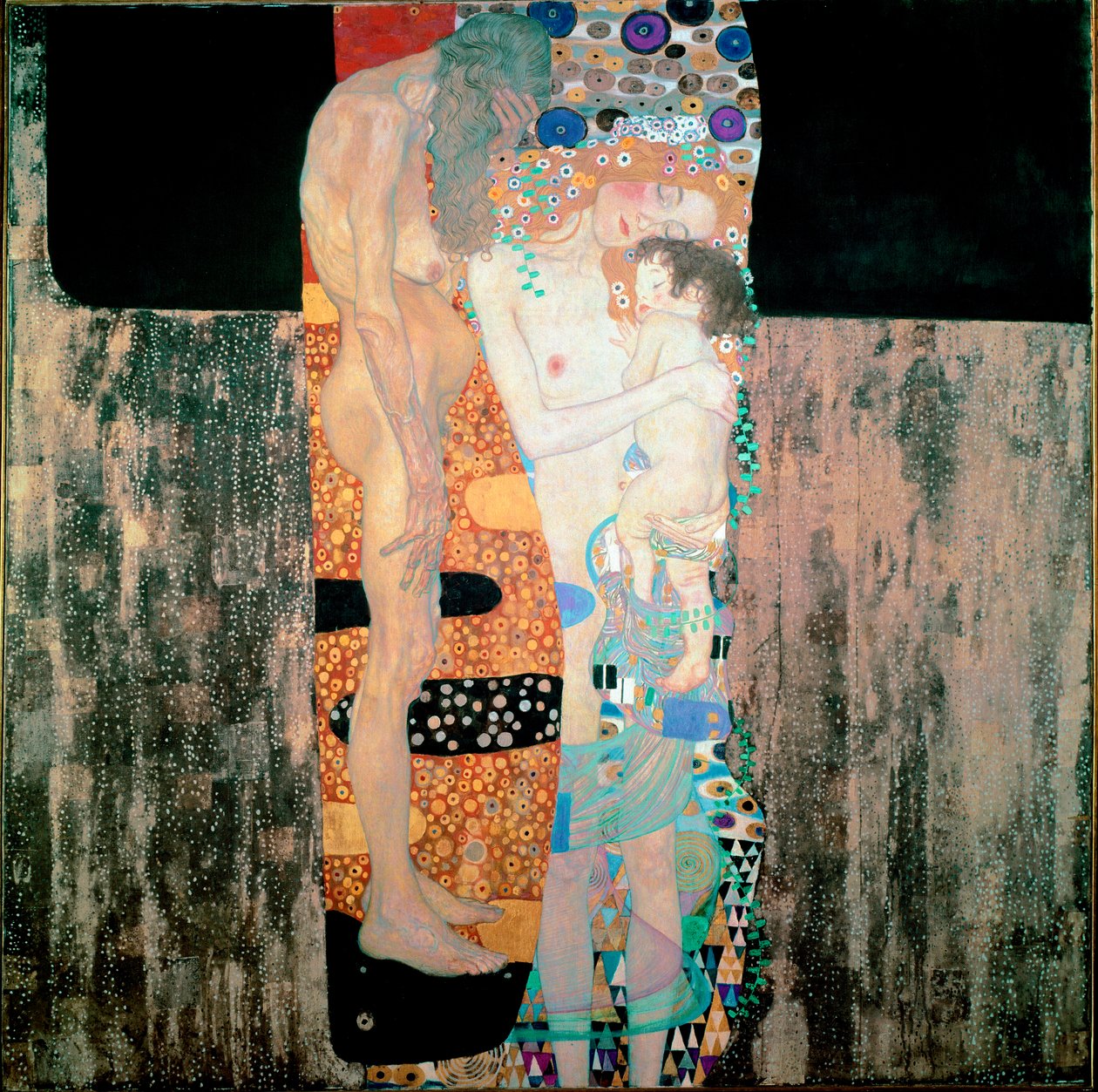 古斯塔夫·克里姆特 (Gustav Klimt) (1862-1918) 的《女人的三个时代》，1905 年昏暗。 180x180 厘米罗马，现代艺术馆 作者 古斯塔夫·克里姆特