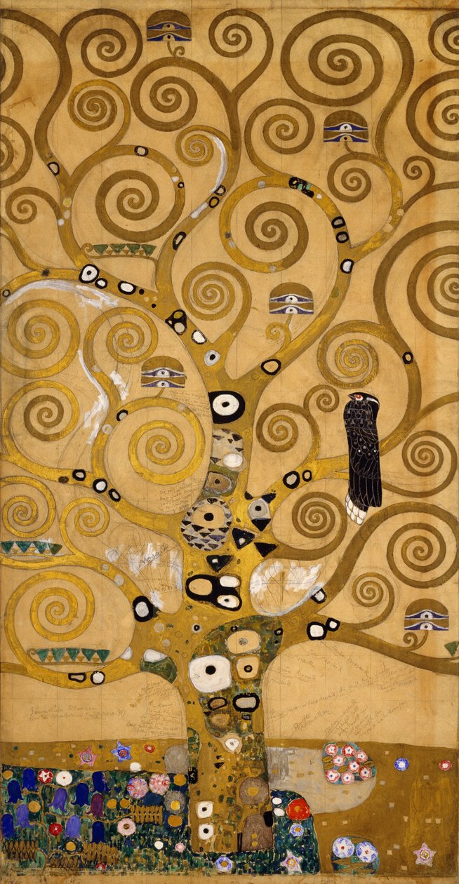 生命之树（Stoclet Frieze）左侧细节，约1905-09（钢笔画和水彩）。 作者 古斯塔夫·克里姆特
