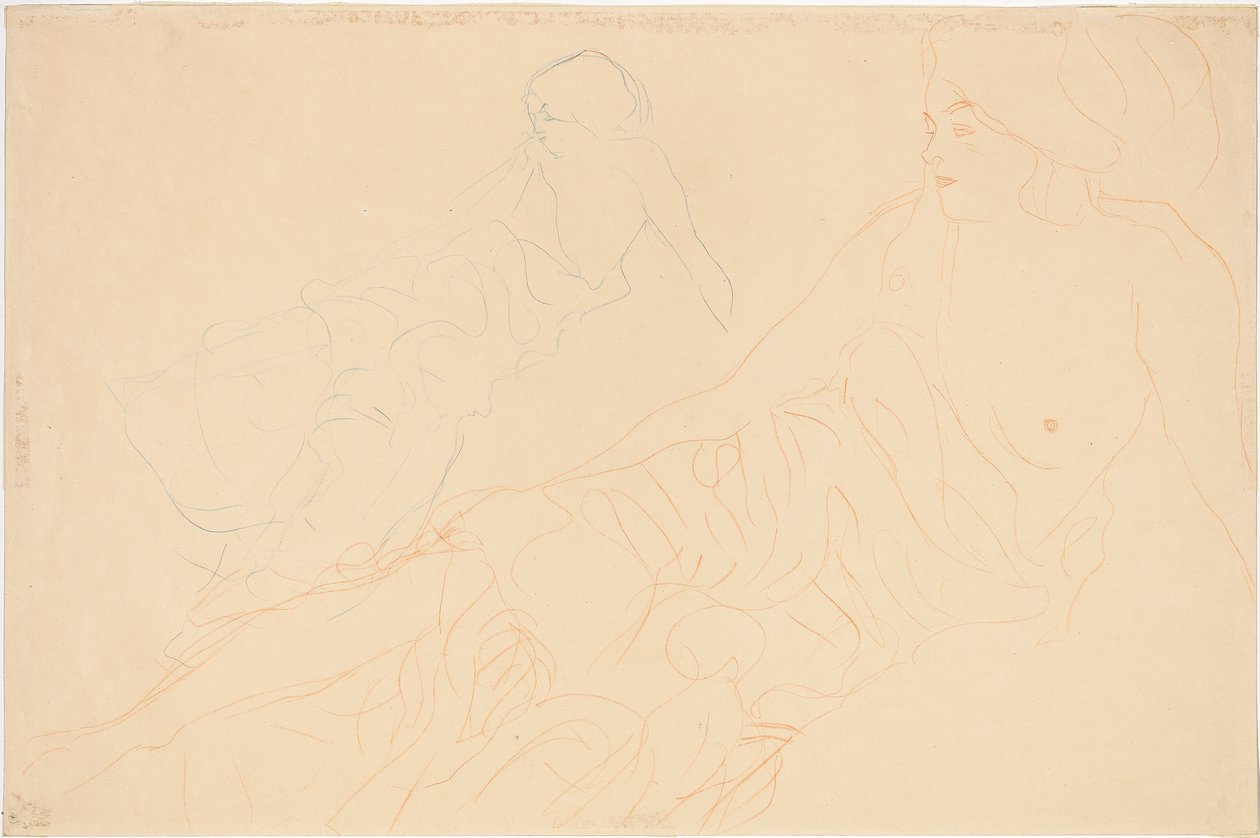 对卧卧妇女的两项研究，1913年 作者 古斯塔夫·克里姆特