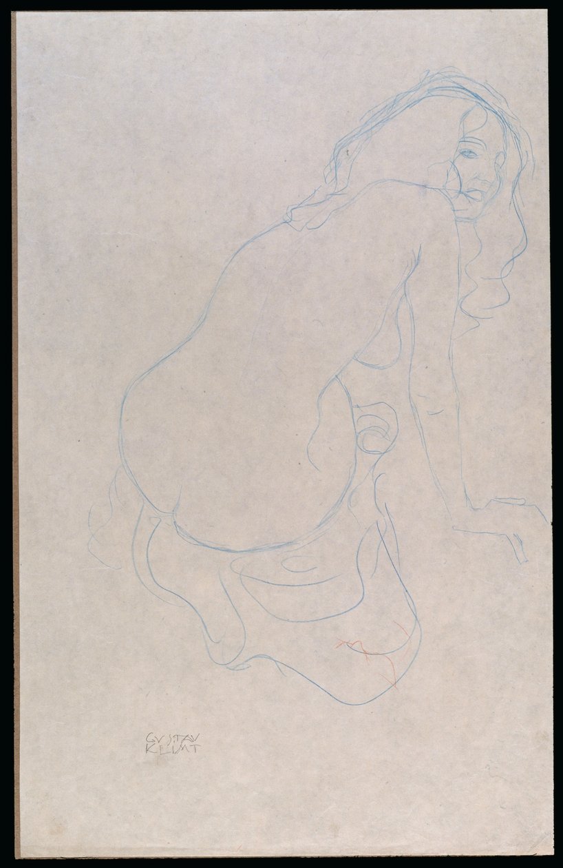 1910-11年左右，长长的头发向右倾斜的女人 作者 古斯塔夫·克里姆特