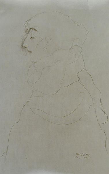女人的轮廓，约1904-06（纸上铅笔）（黑白照片）。 作者 古斯塔夫·克里姆特