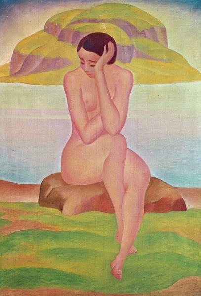 岩石上的女孩（布面油画） 作者 古斯塔夫·温德瓦尔德