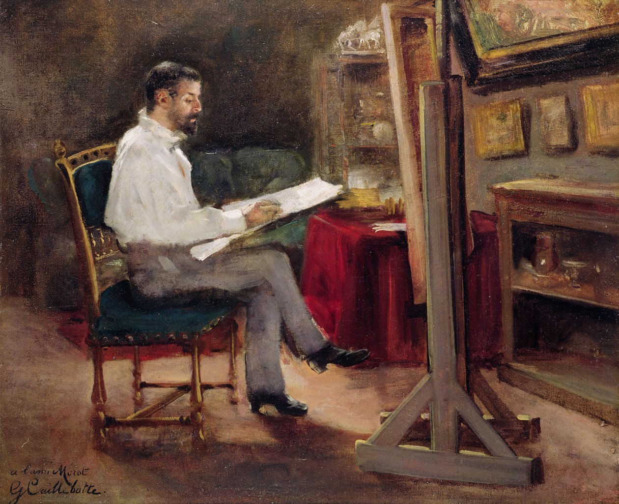 艺术家莫罗在他的工作室，c.1874 作者 古斯塔夫·卡耶博特
