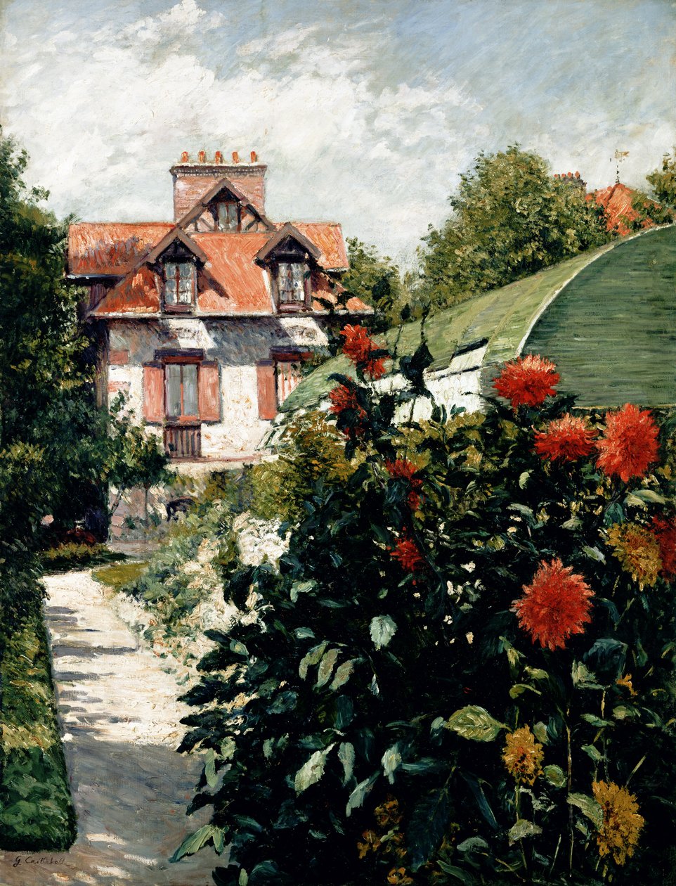 大丽花，Petit Gennevilliers的花园，1893年 作者 古斯塔夫·卡耶博特