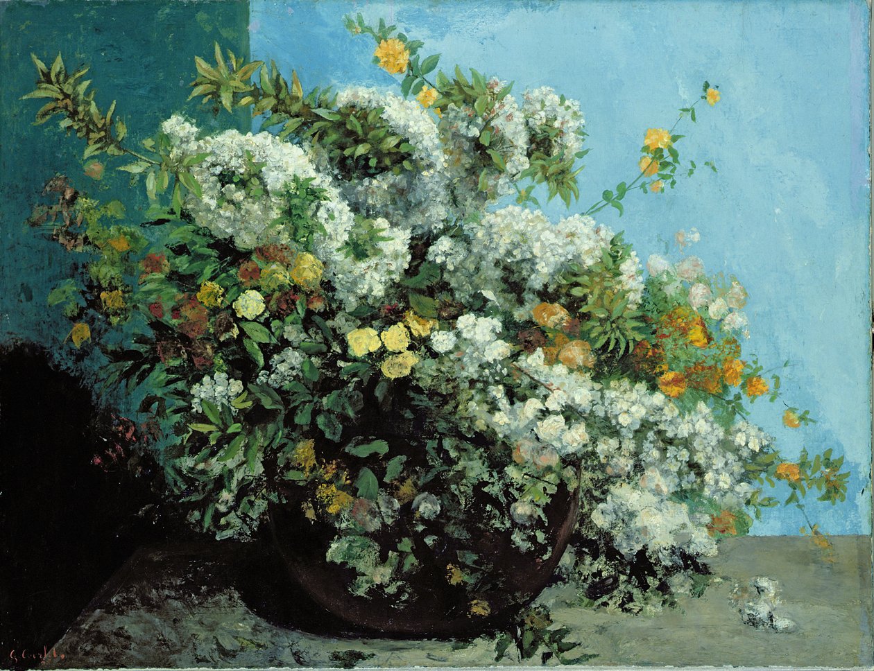 开花的分支和花，1855年 作者 古斯塔夫·库尔贝
