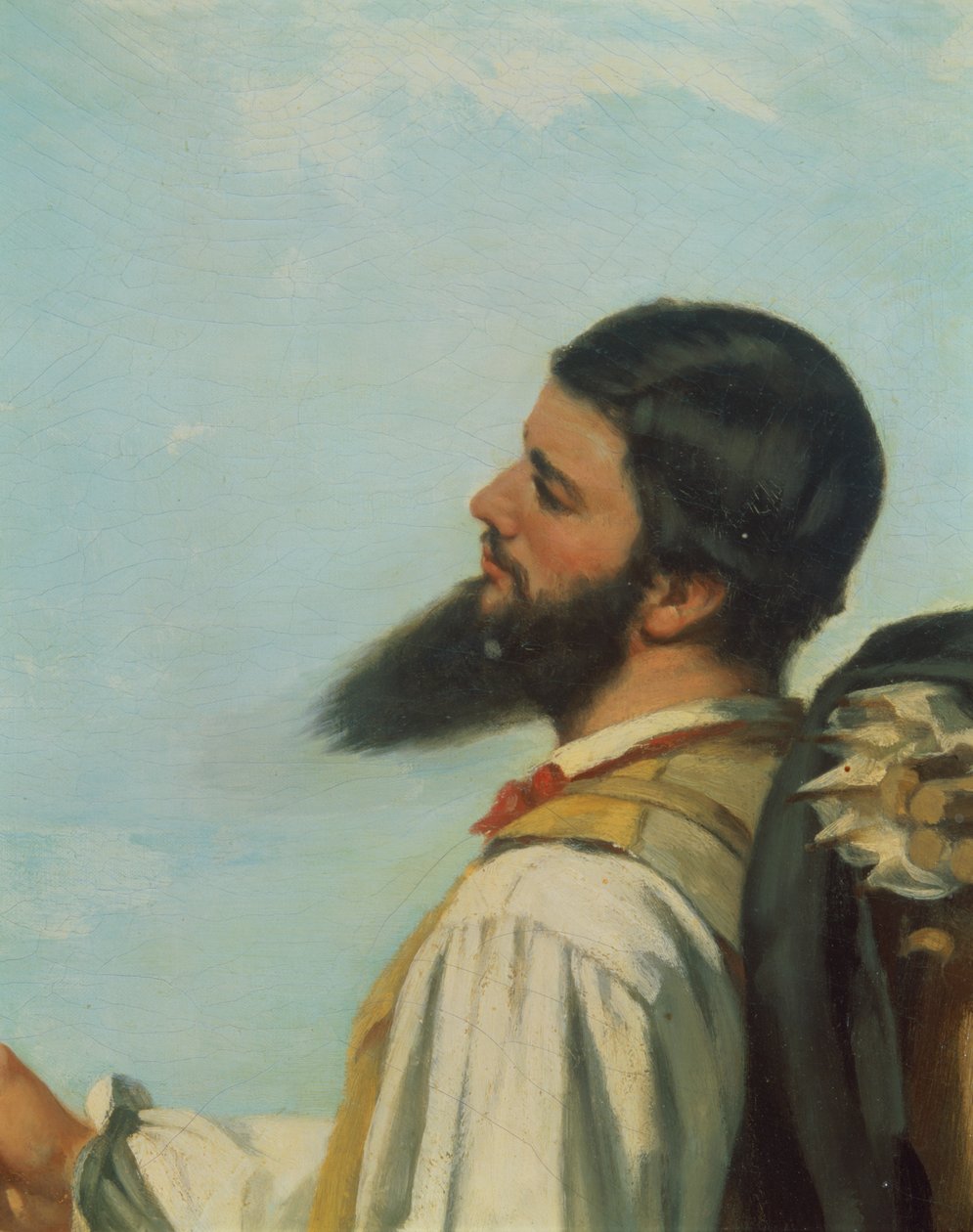 会议或你好Mr.Courbet，（头和肩的细节） 作者 古斯塔夫·库尔贝