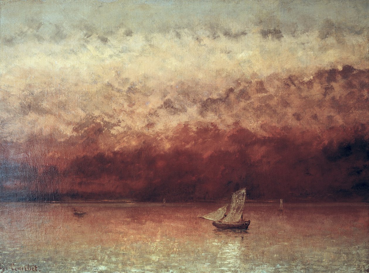 莱芒湖与夕阳，c.1876 作者 古斯塔夫·库尔贝