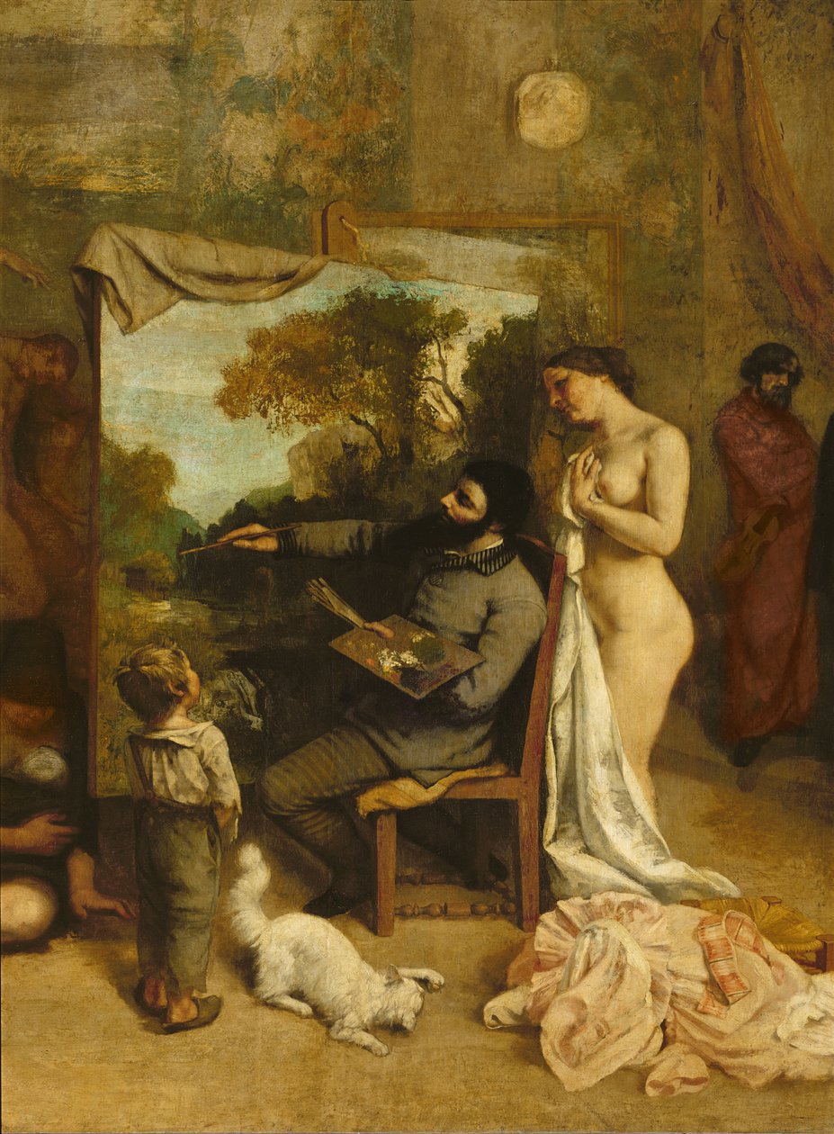 艺术家的工作室，一个真实的寓言，画家的细节和他的模型，1854-55 作者 古斯塔夫·库尔贝