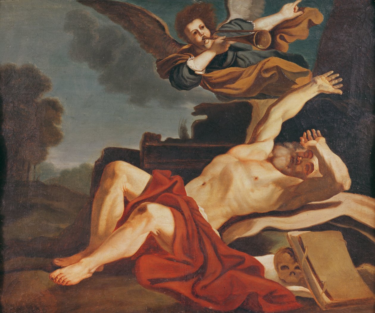 圣杰罗姆的觉醒，Giovanni Francesco Barbieri（1591-1666），1841年作品后的副本 作者 古斯塔夫·库尔贝