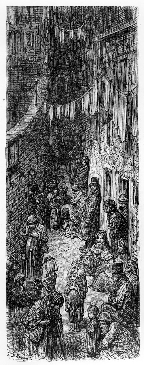 1872年威廉·布兰查德·杰罗尔德（William Blanchard Jerrold）在白宫（Whitechapel）的一条街，来自“伦敦，一个朝圣之旅”（The Pilgrimage） 作者 古斯塔夫·多尔（Gustave Dore）