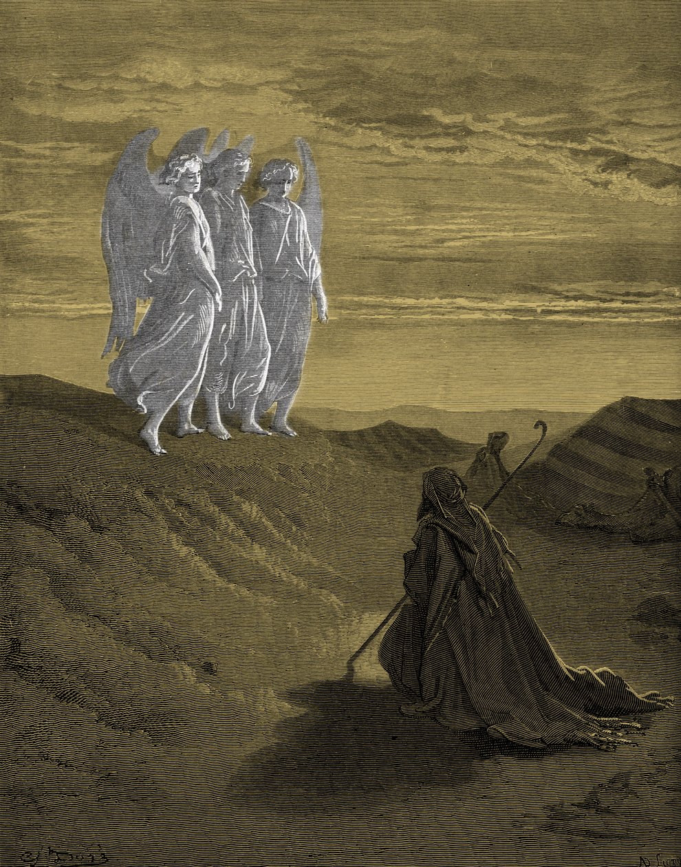 亚伯拉罕和三位天使，由多雷雕刻。 - 圣经 作者 古斯塔夫·多尔（Gustave Dore）