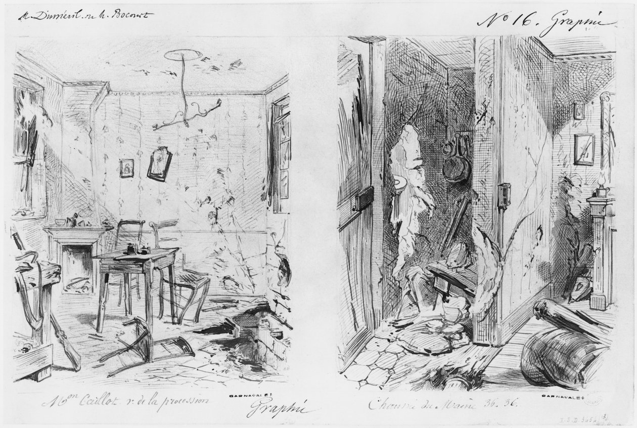 巴黎围城专辑，Maison Caillot rue de la Procession，Chausee du Maine（笔和棕色墨水洗和铅笔在纸上） 作者 古斯塔夫·多尔（Gustave Dore）