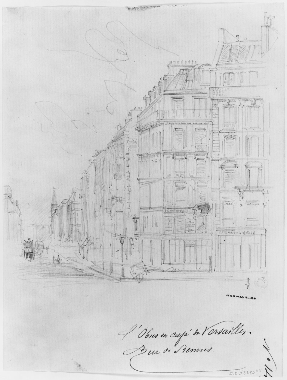 巴黎围城的专辑，凡尔赛的贝壳，rue de Rennes（笔和棕色水墨和铅笔在纸上） 作者 古斯塔夫·多尔（Gustave Dore）