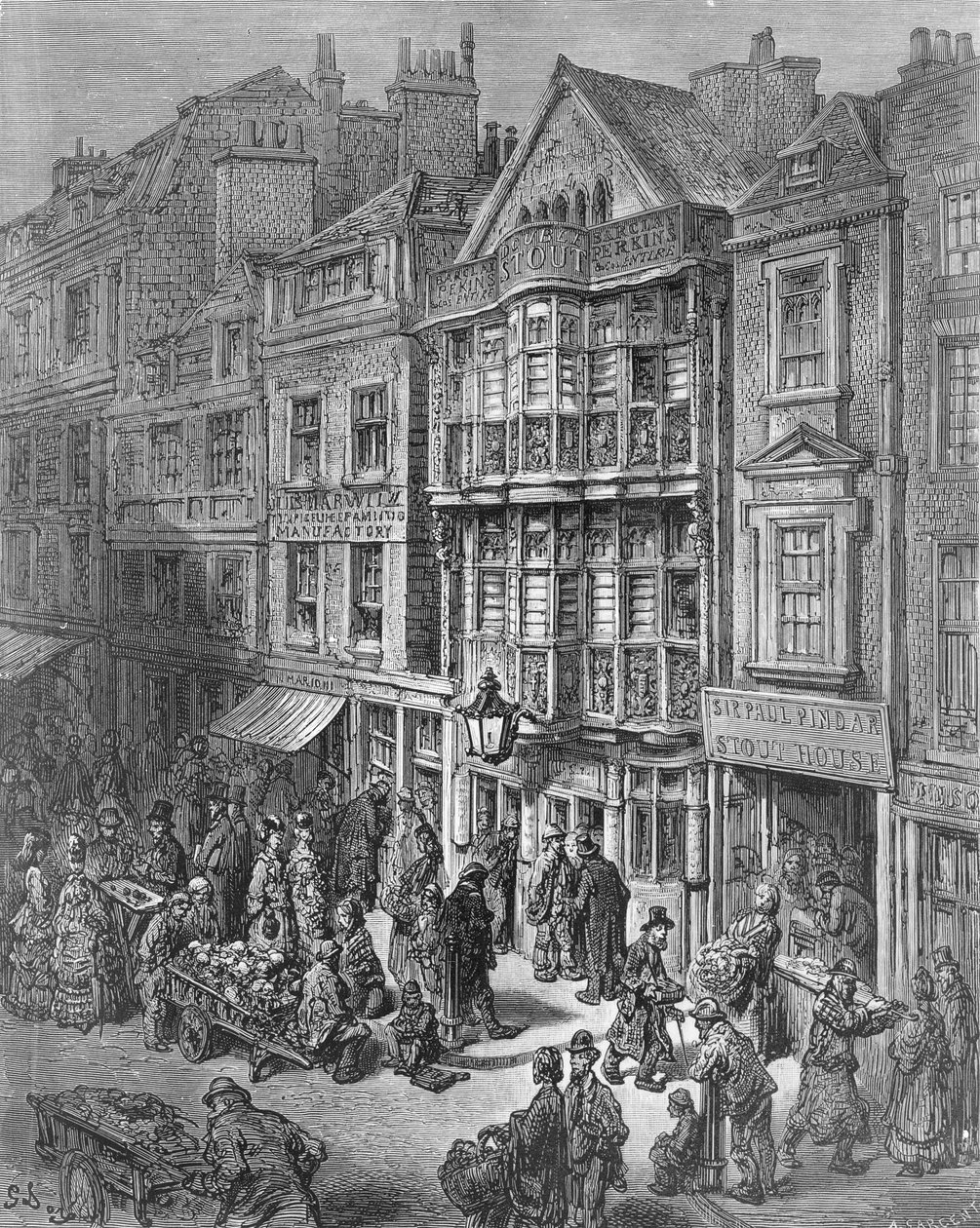 Bishopsgate街，来自&39;伦敦，一个朝圣&39;，由William Blanchard Jerrold（1826-94）编写，并由A. Sargent，酒吧雕刻。 1872年 作者 古斯塔夫·多尔（Gustave Dore）