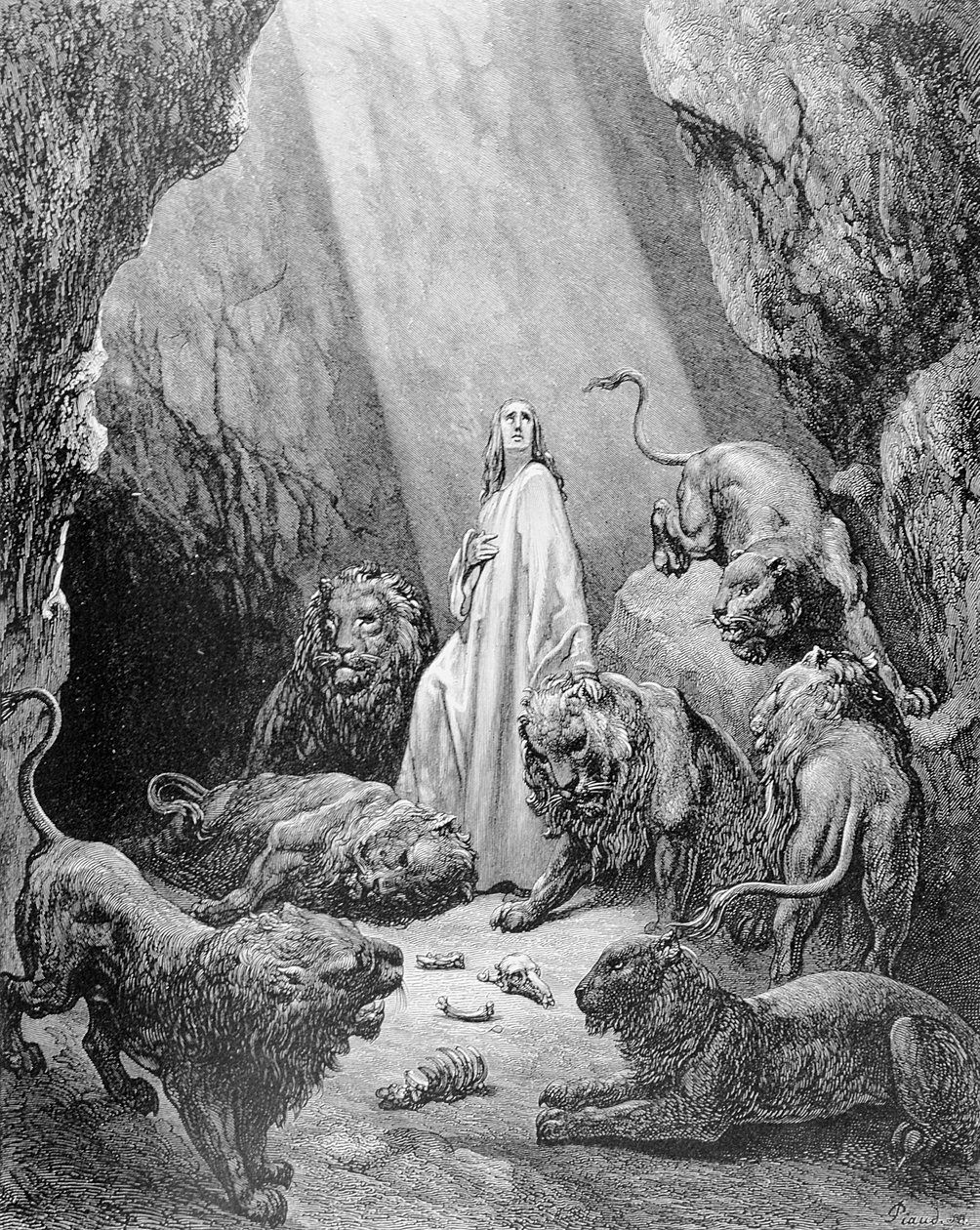 丹尼尔在狮子窝中，由Antoine Alphee Piaud雕刻，c.1868 作者 古斯塔夫·多尔（Gustave Dore）