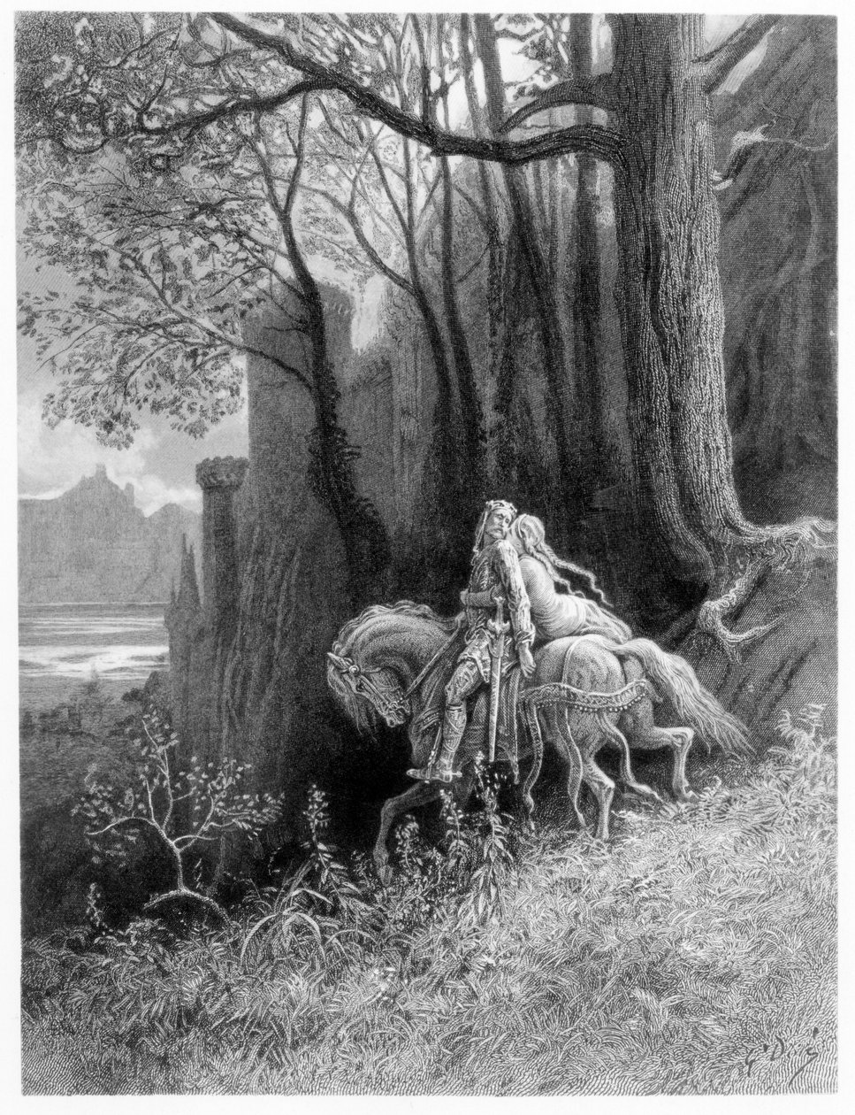 Geraint和Enid Ride Away，来自Alfred Tennyson的&39;国王的Idylls&39;的插图 作者 古斯塔夫·多尔（Gustave Dore）