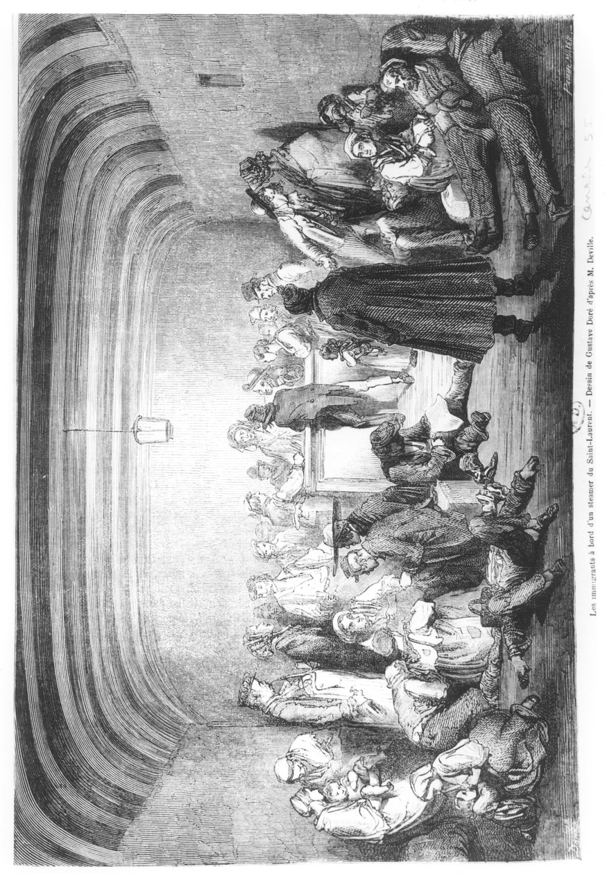 加拿大圣洛朗河上的一艘轮船上的移民，19 c。 作者 古斯塔夫·多尔（Gustave Dore）