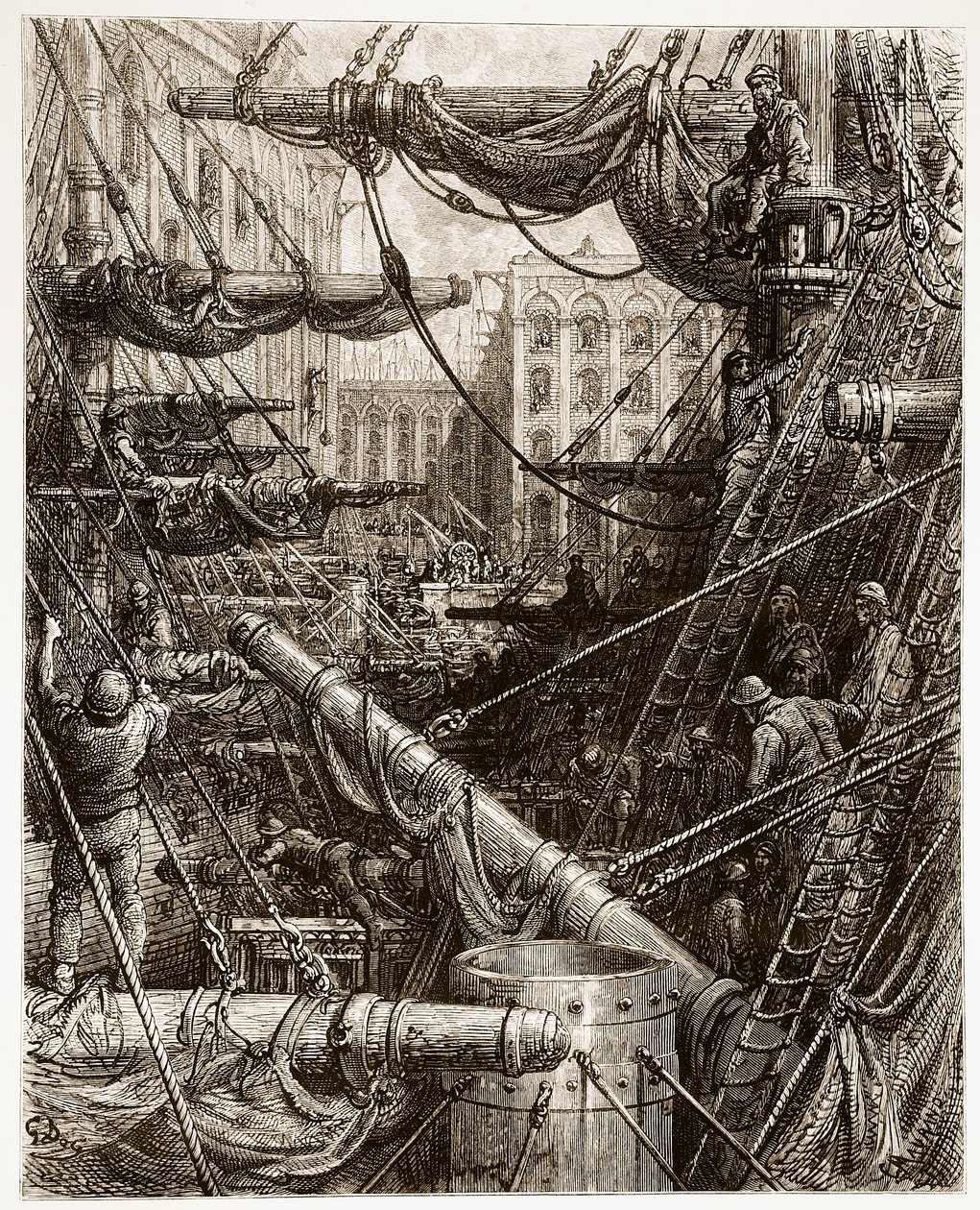在码头内，来自&39;伦敦，一个朝圣&39;，由William Blanchard Jerrold（1826-84）编写，并由Charles Maurand（b.1822）酒吧刻。 1872年 作者 古斯塔夫·多尔（Gustave Dore）