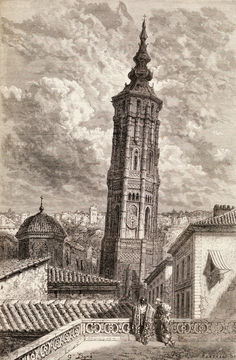 La Torre Nueva，1978年的萨拉戈萨，1878年（木版画） 作者 古斯塔夫·多尔（Gustave Dore）
