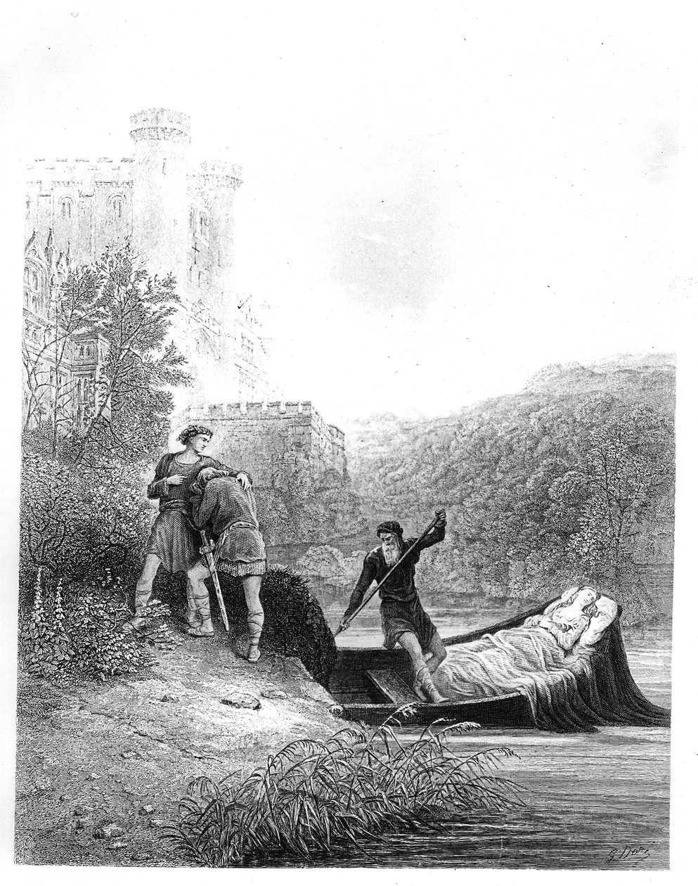 兰斯洛特看着伊莱恩夫人的身体 作者 古斯塔夫·多尔（Gustave Dore）